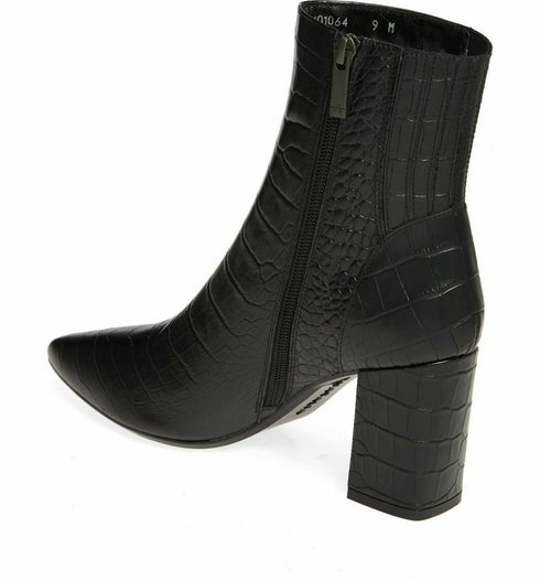 AQUATALIA Posey Water Resistant Croc Embossed Bootie  $575 Black - US Size 7.5 M